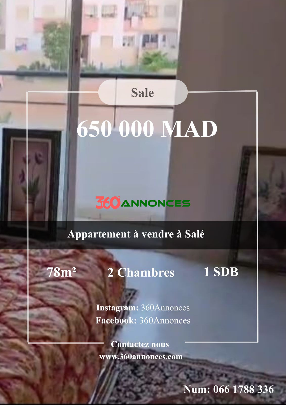 Apartment for sale in Salé – 78 m² | 2 bedrooms | 650,000 DH
